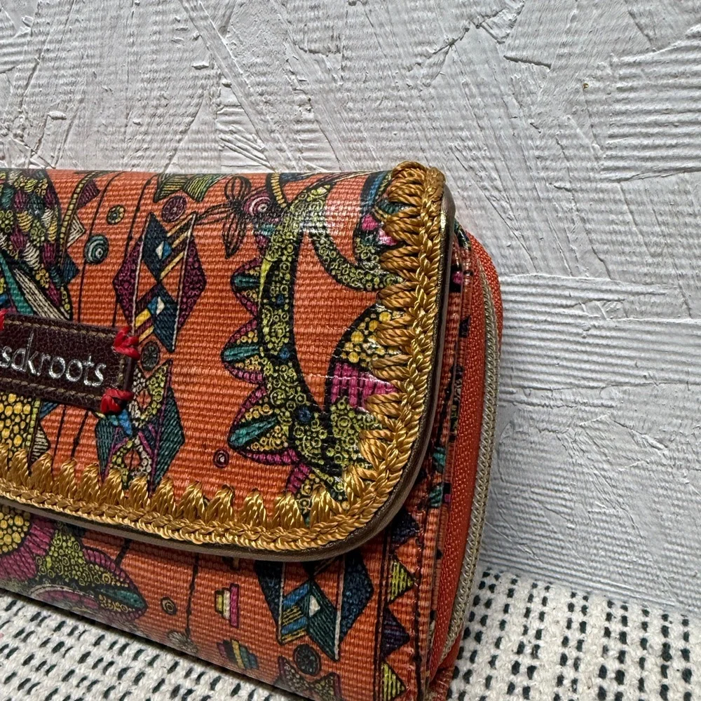 Sakroots Orange printed trifold large wallet like new bohemian coated canvas